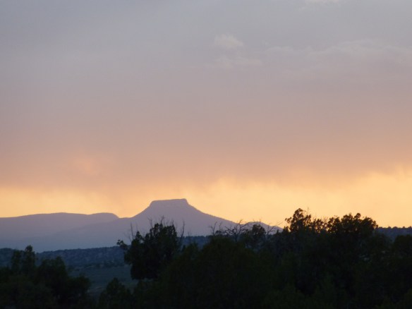 A view of the Pedernal, Nipple of the World, taken from the casita where I stayed and worked during my apprenticeship. Copyright Donna D'Orio 2014